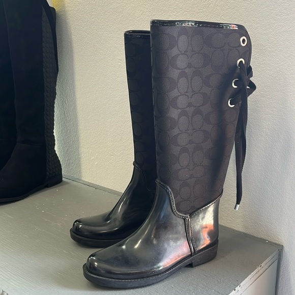 Coach Tristee rainboots in black logo size 6 - Picture 1 of 5